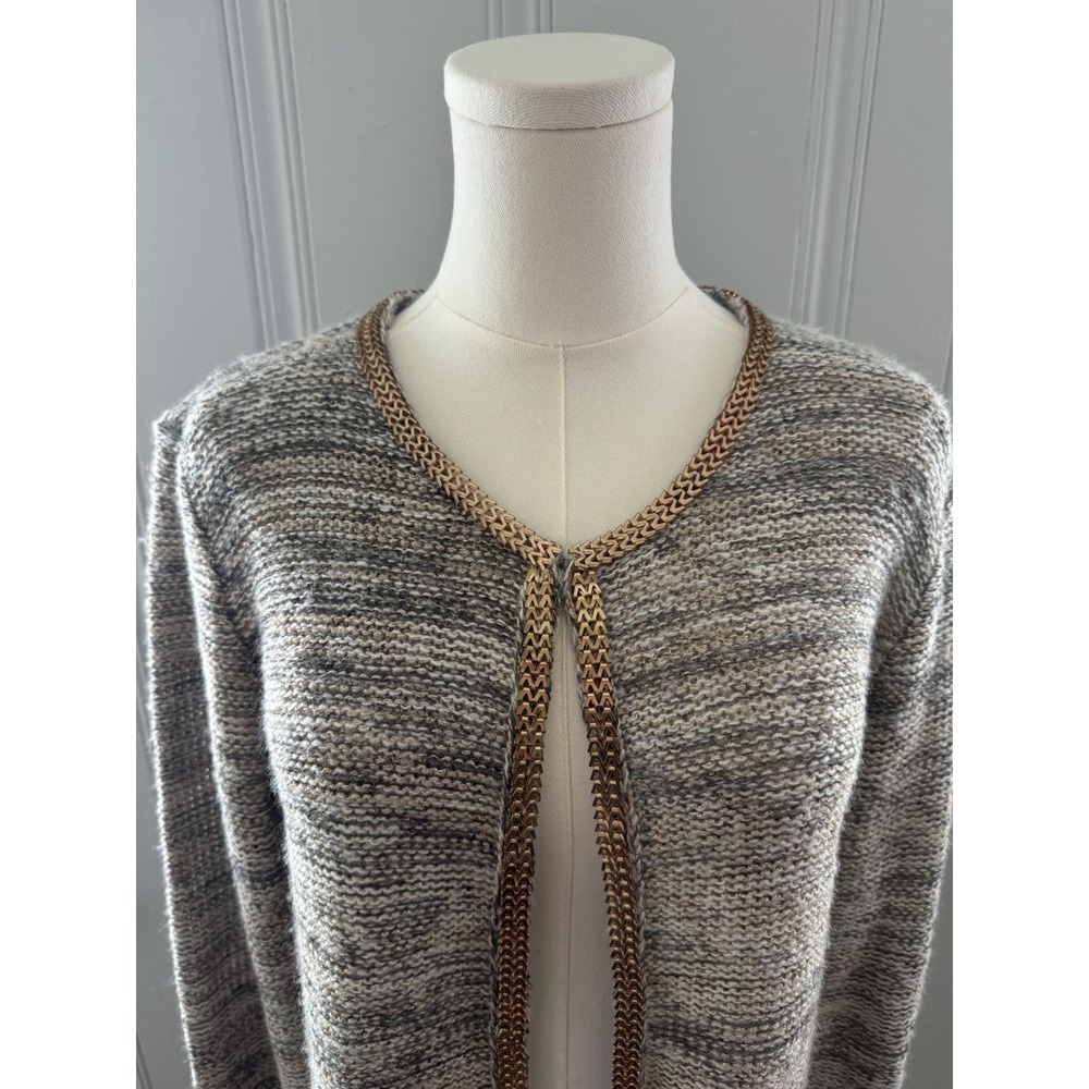 Womens Fabrik Long Sleeve Brown Cardigan with Gold Chain Embellishment Size L - Picture 5 of 8